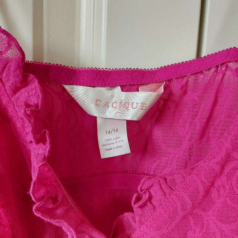 Dark Pink Lace‎ Babydoll Negligee size 14/16 Cacique Boudoir Nightgown Lingerie